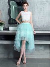 A-line Scoop Neck Lace Tulle Asymmetrical Tiered Bridesmaid Dresses #PDS010020105394