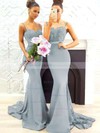 Trumpet/Mermaid Sweetheart Tulle Silk-like Satin Sweep Train Appliques Lace Bridesmaid Dresses #PDS010020105493