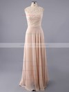 A-line Bateau Chiffon Floor-length Lace Bridesmaid Dresses #PDS01002014904