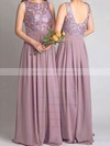 A-line Scoop Neck Floor-length Lace Chiffon Bridesmaid Dresses #PDS01013734