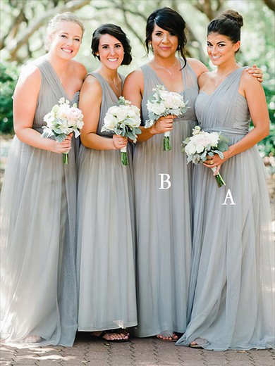A-line One Shoulder Floor-length Tulle Ruffles Bridesmaid Dresses #PDS01013735