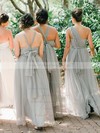 A-line One Shoulder Floor-length Tulle Ruffles Bridesmaid Dresses #PDS01013735