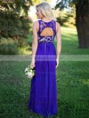 A-line Scoop Neck Floor-length Lace Chiffon Pleats Bridesmaid Dresses #PDS01013759