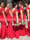 Trumpet/Mermaid V-neck Sweep Train Lace Silk-like Satin Sashes / Ribbons Bridesmaid Dresses #PDS01013737