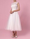 Ball Gown Scoop Neck Tea-length Tulle Beading Wedding Dresses #PDS00023274