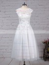 Ball Gown Scoop Neck Tea-length Tulle Beading Wedding Dresses #PDS00023274