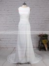 Sheath/Column Scoop Neck Sweep Train Lace Satin Chiffon Appliques Lace Wedding Dresses #PDS00023257