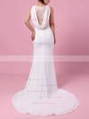 Sheath/Column Scoop Neck Sweep Train Lace Satin Chiffon Appliques Lace Wedding Dresses #PDS00023257