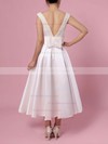 Princess Scoop Neck Tea-length Satin Bow Wedding Dresses #PDS00023269