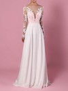 A-line Scoop Neck Sweep Train Chiffon Tulle Appliques Lace Wedding Dresses #PDS00023209