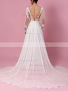 A-line Scoop Neck Sweep Train Chiffon Tulle Appliques Lace Wedding Dresses #PDS00023209