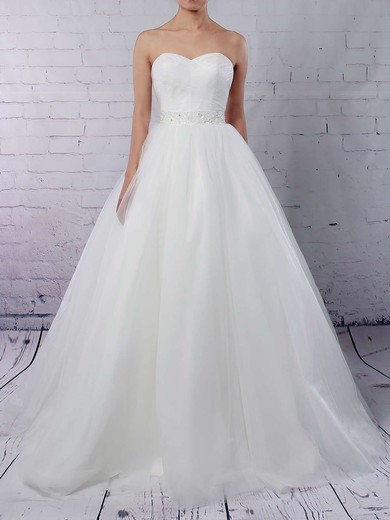 Ball Gown Sweetheart Sweep Train Tulle Sashes / Ribbons Wedding Dresses #PDS00023153