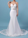 Trumpet/Mermaid V-neck Sweep Train Lace Organza Appliques Lace Wedding Dresses #PDS00023228