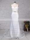 Trumpet/Mermaid V-neck Sweep Train Lace Organza Appliques Lace Wedding Dresses #PDS00023228