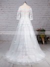Princess Scoop Neck Sweep Train Tulle Appliques Lace Wedding Dresses #PDS00023162