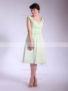 Chiffon A-line V-neck Tea-length Pleats Bridesmaid Dresses #PDS01012032