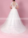 Ball Gown Scoop Neck Sweep Train Tulle Appliques Lace Wedding Dresses #PDS00023225