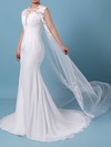 Trumpet/Mermaid Scoop Neck Sweep Train Tulle Chiffon Appliques Lace Wedding Dresses #PDS00023231