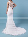 Trumpet/Mermaid Scoop Neck Sweep Train Tulle Chiffon Appliques Lace Wedding Dresses #PDS00023231