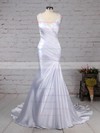 Trumpet/Mermaid V-neck Sweep Train Tulle Silk-like Satin Beading Wedding Dresses #PDS00023242