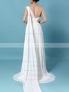 Empire One Shoulder Sweep Train Chiffon Beading Wedding Dresses #PDS00023261