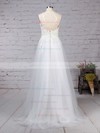 A-line Scoop Neck Sweep Train Tulle Appliques Lace Wedding Dresses #PDS00023266