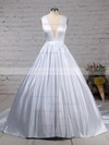 Ball Gown V-neck Court Train Satin Beading Wedding Dresses #PDS00023311