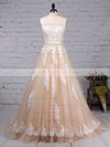 Ball Gown Scoop Neck Sweep Train Tulle Beading Wedding Dresses #PDS00023186