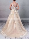 Ball Gown Scoop Neck Sweep Train Tulle Beading Wedding Dresses #PDS00023186