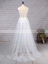 A-line V-neck Sweep Train Tulle Appliques Lace Wedding Dresses #PDS00023215