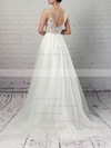 A-line V-neck Sweep Train Tulle Appliques Lace Wedding Dresses #PDS00023215
