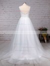 Princess V-neck Sweep Train Tulle Beading Wedding Dresses #PDS00023288