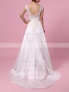 Princess V-neck Sweep Train Satin Tulle Appliques Lace Wedding Dresses #PDS00023301