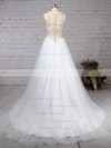 Princess Scoop Neck Sweep Train Tulle Appliques Lace Wedding Dresses #PDS00023309