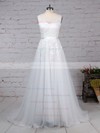 A-line Scoop Neck Sweep Train Tulle Appliques Lace Wedding Dresses #PDS00023318