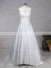 Ball Gown Scoop Neck Sweep Train Satin Tulle Appliques Lace Wedding Dresses #PDS00023319