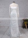 Sheath/Column Scoop Neck Sweep Train Lace Tulle Wedding Dresses #PDS00023193