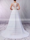 Princess V-neck Sweep Train Chiffon Tulle Beading Wedding Dresses #PDS00023181