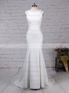 Trumpet/Mermaid Scoop Neck Sweep Train Tulle Satin Chiffon Appliques Lace Wedding Dresses #PDS00023278