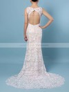 Trumpet/Mermaid V-neck Sweep Train Lace Appliques Lace Wedding Dresses #PDS00023284