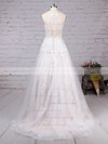 Princess Scoop Neck Sweep Train Lace Tulle Appliques Lace Wedding Dresses #PDS00023159