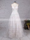 Princess Scoop Neck Sweep Train Lace Tulle Appliques Lace Wedding Dresses #PDS00023159