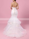 Trumpet/Mermaid V-neck Sweep Train Organza Side-Draped Wedding Dresses #PDS00023190