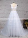 Ball Gown V-neck Sweep Train Tulle Beading Wedding Dresses #PDS00023221
