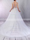 Ball Gown V-neck Sweep Train Tulle Beading Wedding Dresses #PDS00023221