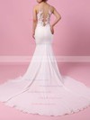 Trumpet/Mermaid V-neck Sweep Train Chiffon Tulle Beading Wedding Dresses #PDS00023232