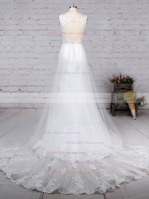 Trumpet/Mermaid V-neck Detachable Tulle Beading Wedding Dresses #PDS00023148