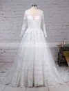 Ball Gown Scoop Neck Sweep Train Tulle Appliques Lace Wedding Dresses #PDS00023286