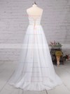 A-line V-neck Sweep Train Tulle Beading Wedding Dresses #PDS00023124