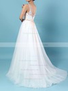 A-line V-neck Sweep Train Tulle Beading Wedding Dresses #PDS00023124